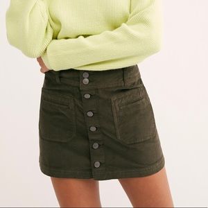 FREE PEOPLE | olive corduroy button down skirt